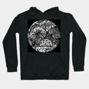 Mushroom Circle Var 2 - For Black Surround  White Detail Only Centre Aussie Tangle by Heather Hoodie